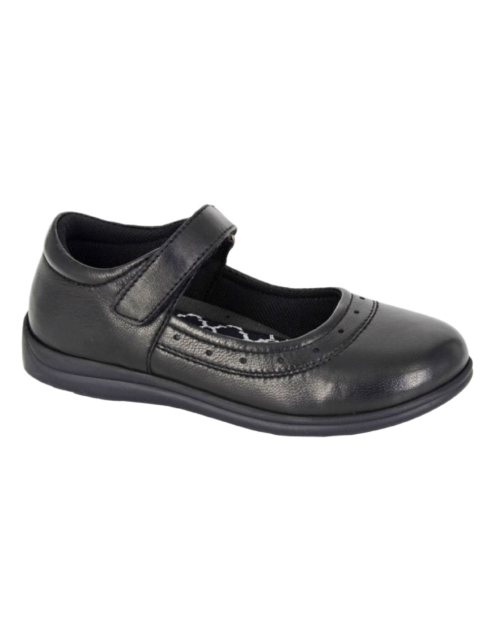 Black Roamers Childrens Softie Leather Touch Fastening Shoes on White Background

