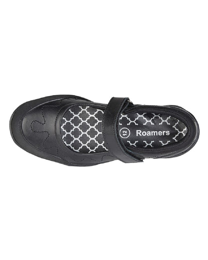 Black Coloured Roamers Childrens Touch Fastening School Shoes on White Background
