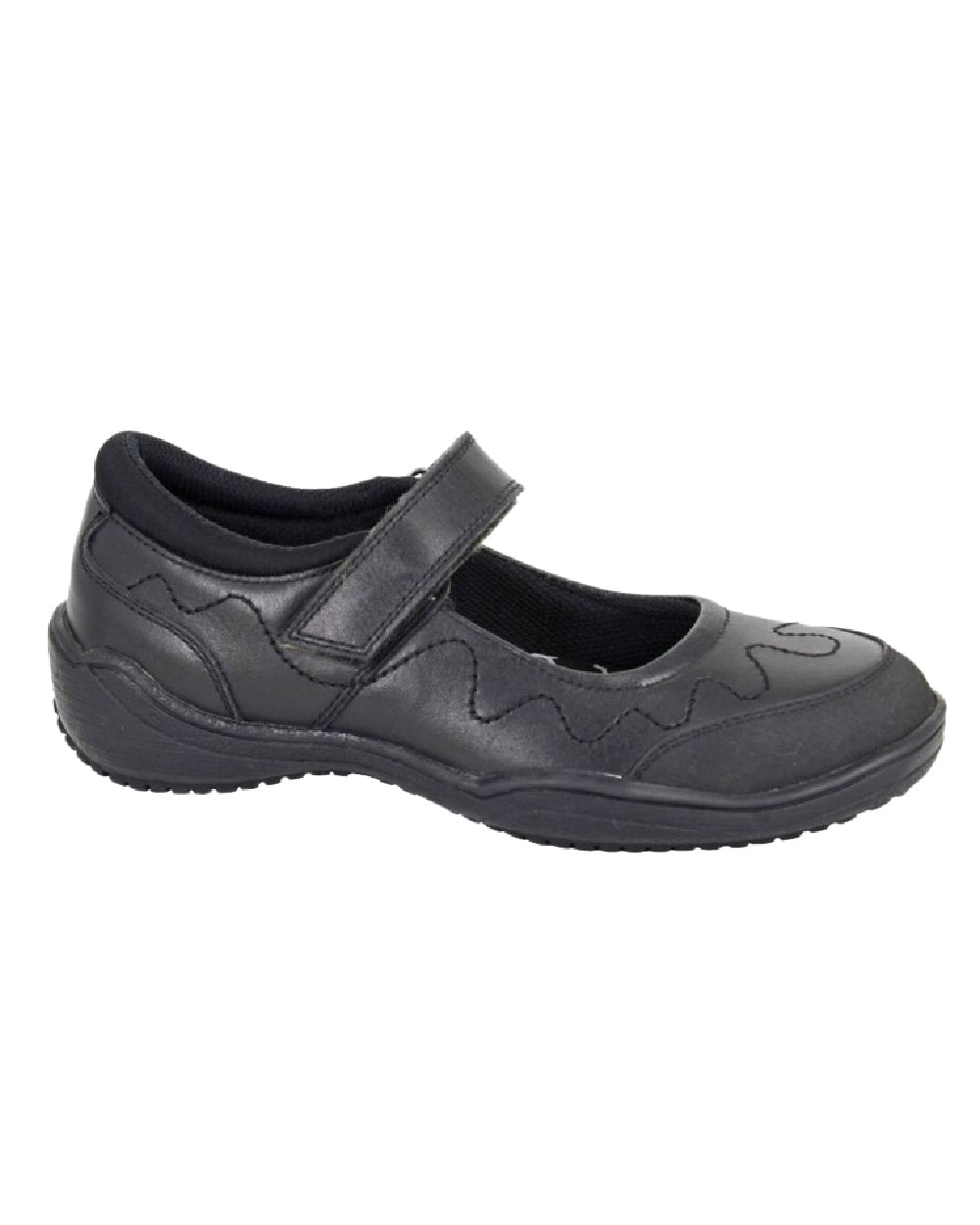 Black Coloured Roamers Childrens Touch Fastening School Shoes on White Background
