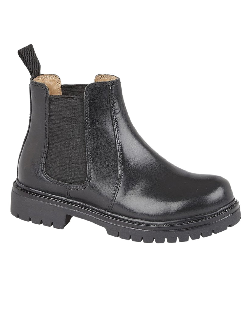 Black Coloured Roamers Childrens Twin Gusset Ankle Boots on White Background
