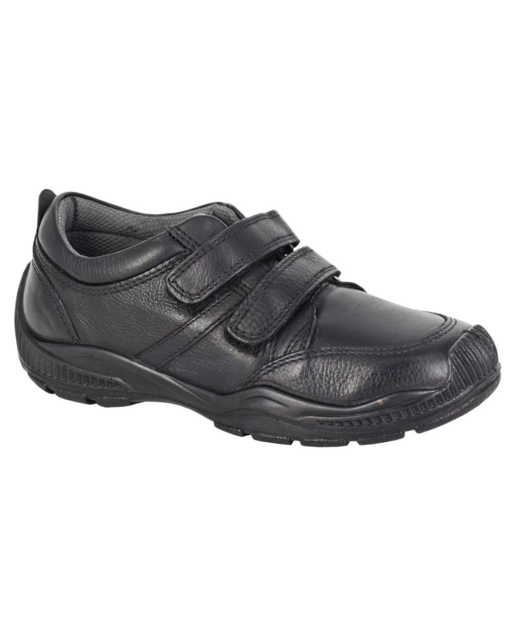 Black Coloured Roamers Childrens Twin Touch Fastening Shoes on White Background
