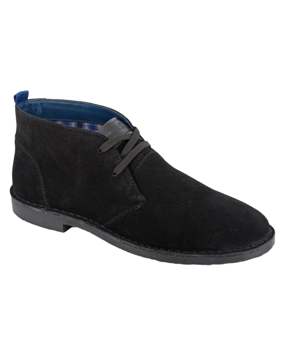Black Coloured Roamers Mens 2 Eyelet Real Suede Desert Boots on White Background
