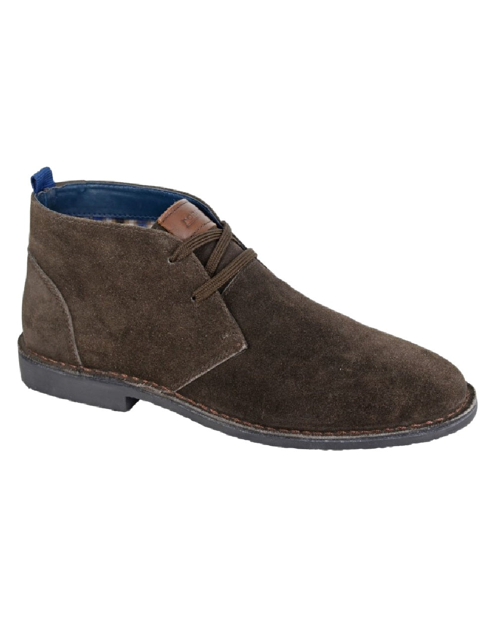 Dark Brown Coloured Roamers Mens 2 Eyelet Real Suede Desert Boots on White Background
