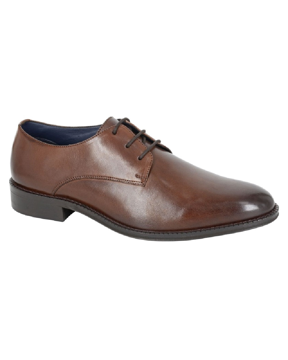 Brown Coloured Roamers Mens 3 Eyelet Gibson Shoes on Black Background
