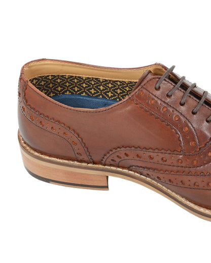Brown Coloured Roamers Mens 5 Eyelet Oxford Brogue Shoes on White Background
