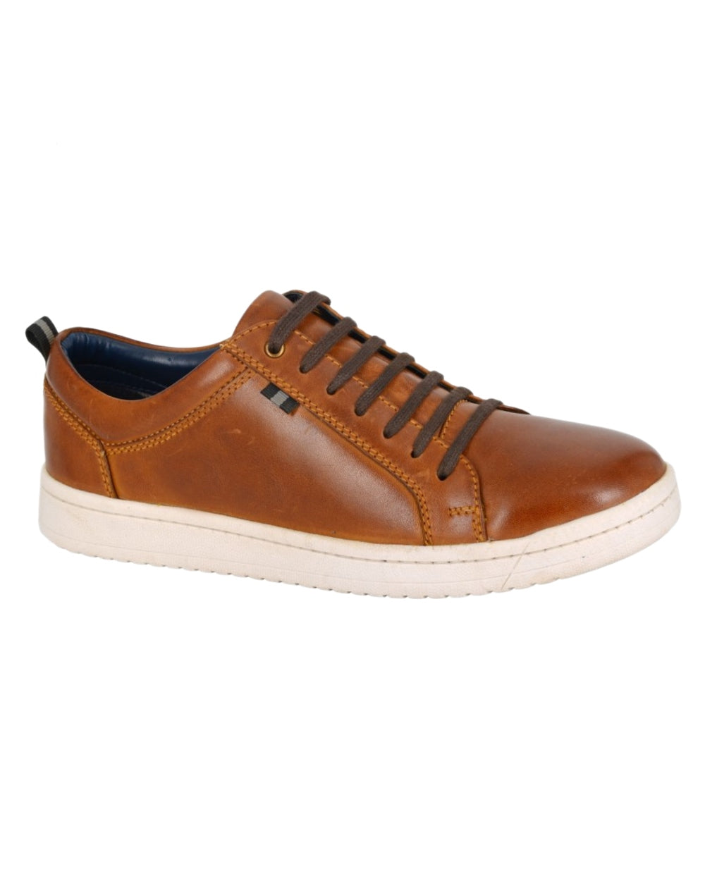 Tan Coloured Roamers Mens 7 Eyelet Leisure Trainer Shoes on White Background
