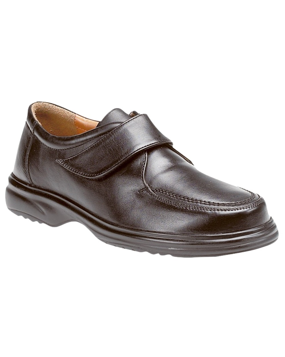 Black Coloured Roamers Mens Apron Touch Fastening Leisure Shoes on White Background
