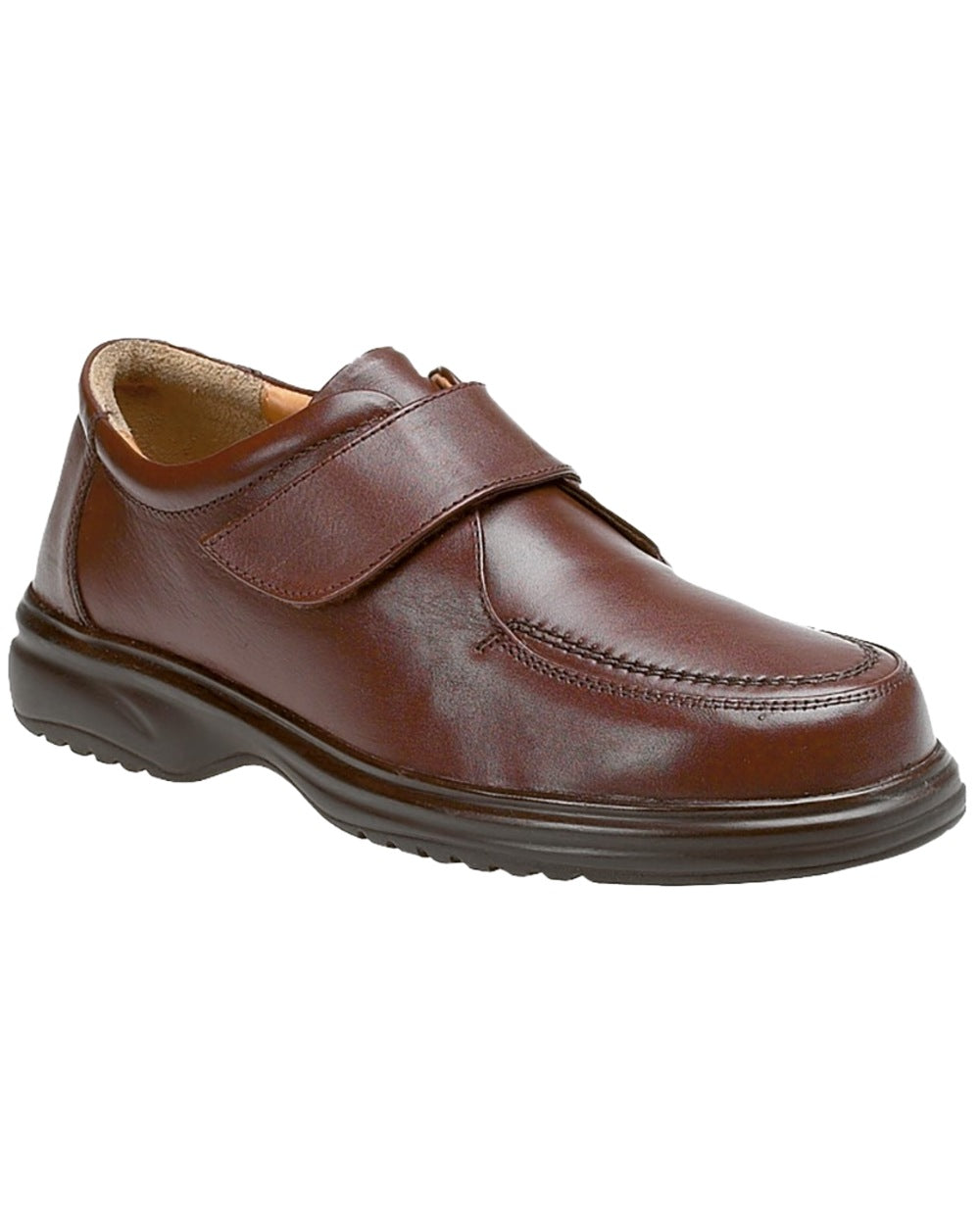 Brown Coloured Roamers Mens Apron Touch Fastening Leisure Shoes on White Background
