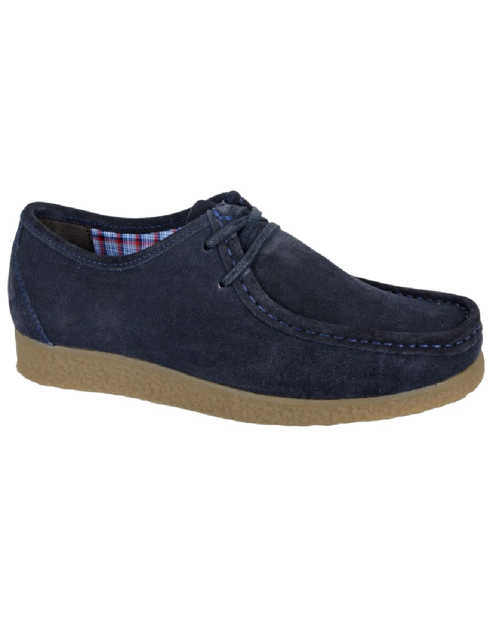 Navy Blue Coloured Roamers Mens Apron Trapper Shoes on White Background

