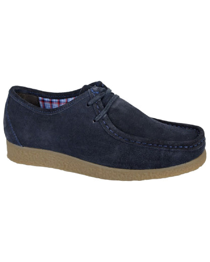 Navy Blue Coloured Roamers Mens Apron Trapper Shoes on White Background
