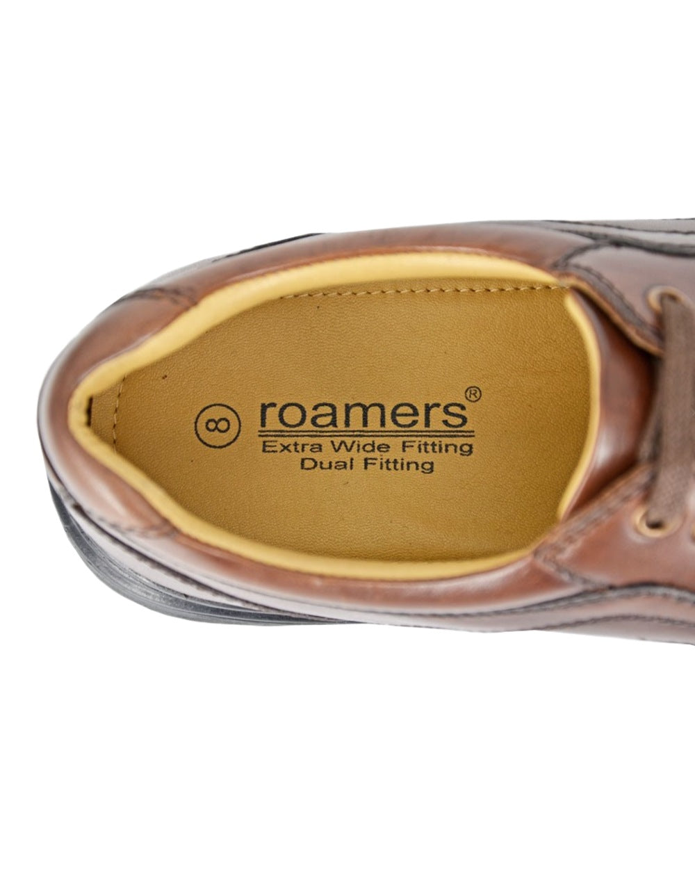 Brown Coloured Roamers Mens Extra Wide 4 Eye Lace To Toe Mud Guard Casual Shoes on White Background
