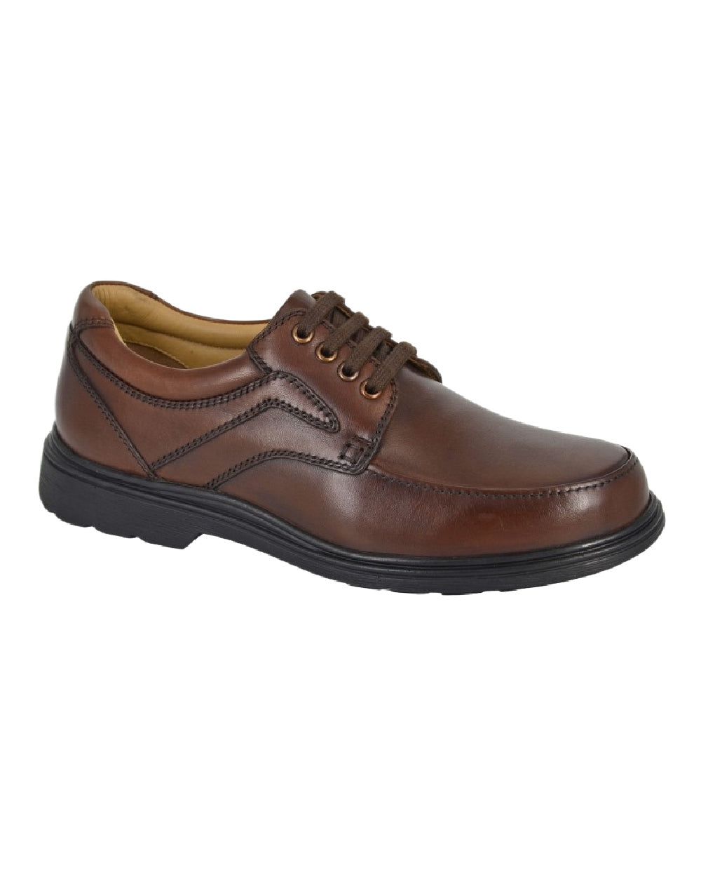 Brown Coloured Roamers Mens Extra Wide 4 Eye Lace To Toe Mud Guard Casual Shoes on White Background
