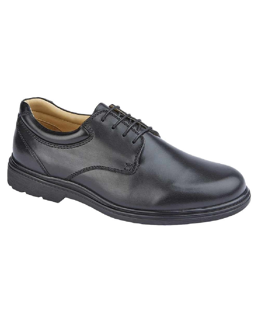 Black Coloured Roamers Mens Extra Wide 4 Eye Lace To Toe Plain Casual Shoes on White Background
