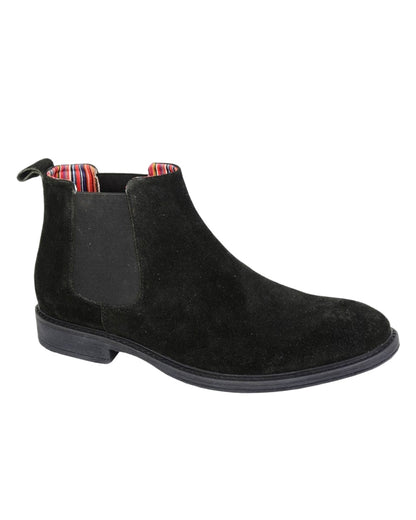 Black Coloured Roamers Mens Suede Gusset Boots on White Background
