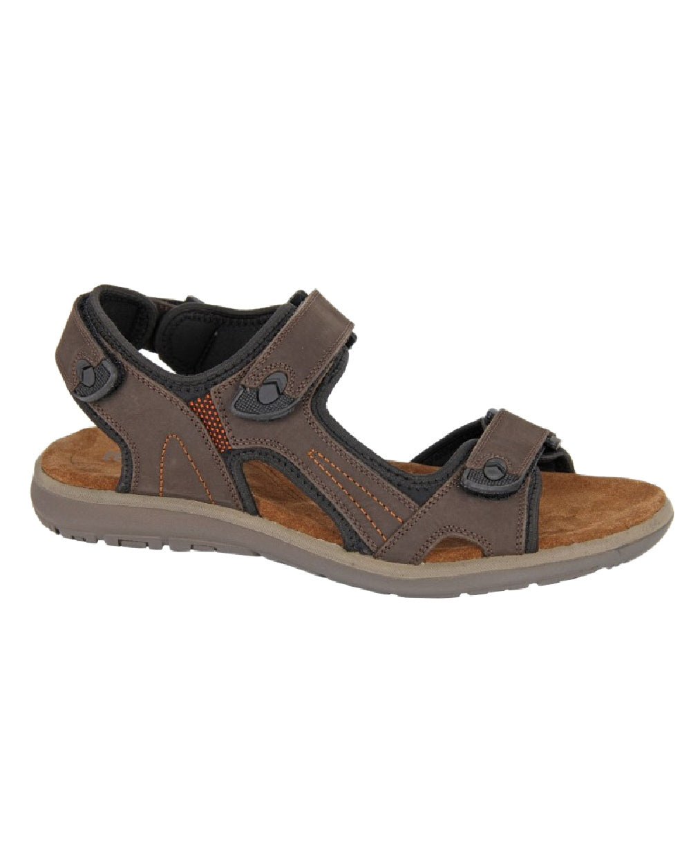 Brown Coloured Roamers Mens Triple Touch Fastening Sports Sandal on White Background

