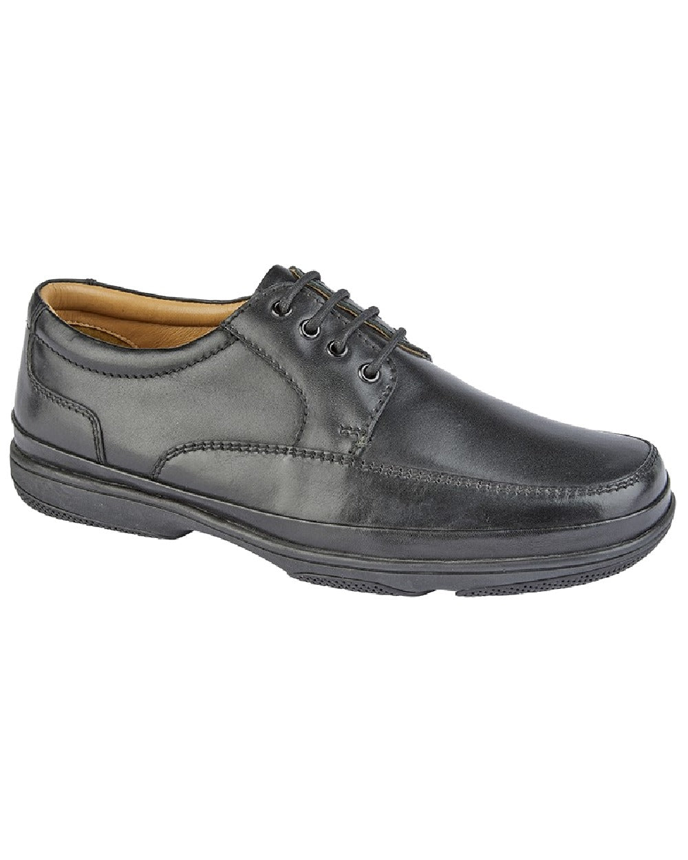 Black Coloured Roamers Mens Wide Fit 4 Eye Deluxe Comfort Superlight Casual Shoes on White Background
