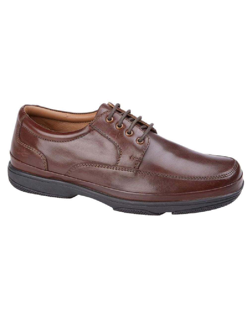 Brown Coloured Roamers Mens Wide Fit 4 Eye Deluxe Comfort Superlight Casual Shoes on White Background

