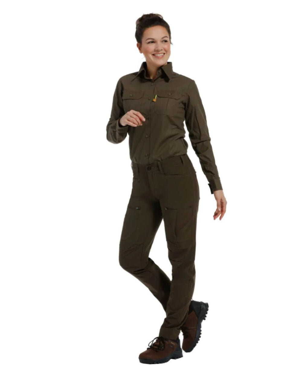 Olive Green Coloured Rovince Womens Savanna Trousers On A White Background 