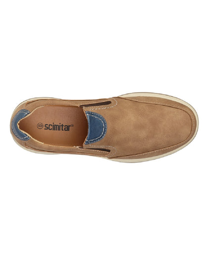 Tan Coloured Scimitar Mens Synthetic Nubuck Twin Gusset Casual Shoes on White Background

