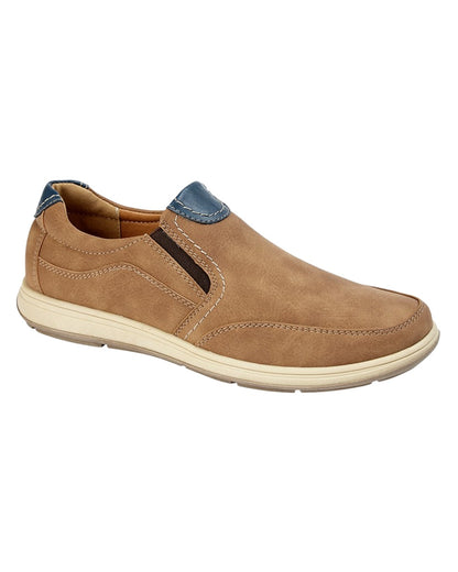 Tan Coloured Scimitar Mens Synthetic Nubuck Twin Gusset Casual Shoes on White Background
