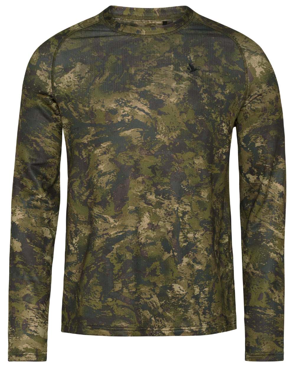 InVis Green Coloured Seeland Active Camo Long Sleeve T-Shirt On A White Background