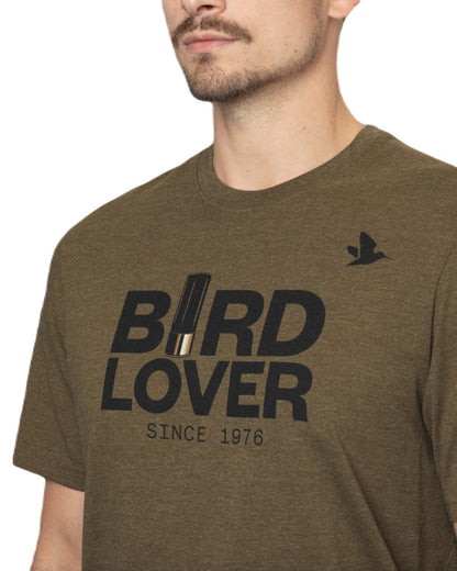 Dark Olive Melange Coloured Seeland Bird Lover T-Shirt On A White Background