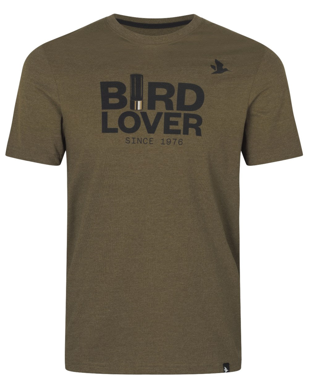 Dark Olive Melange Coloured Seeland Bird Lover T-Shirt On A White Background