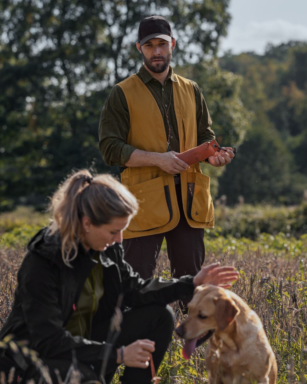 Bronze Brown Coloured Seeland Mens Dog Dummy Waistcoat On A Forest Background