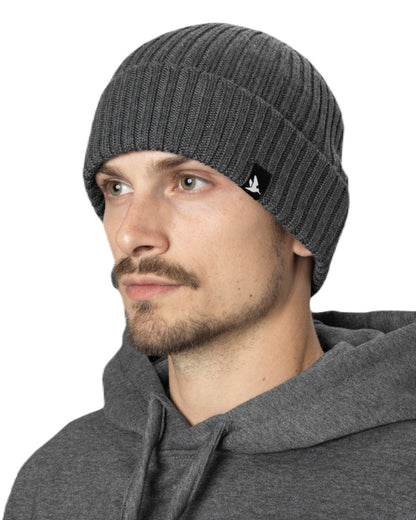 Grey Melange Coloured Seeland Norite Beanie On A White Background 