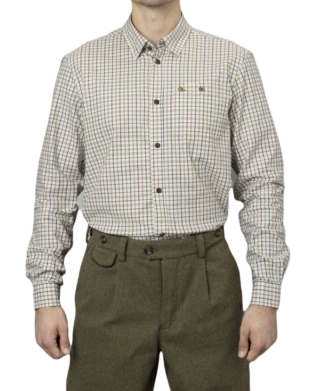 Classic Blue/Classic Brown Check Coloured Seeland Oxford Shooting Shirt On A White Background 