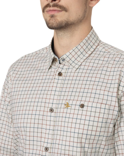 Grape Leaf/Terracotta Check Coloured Seeland Oxford Shooting Shirt On A White Background 
