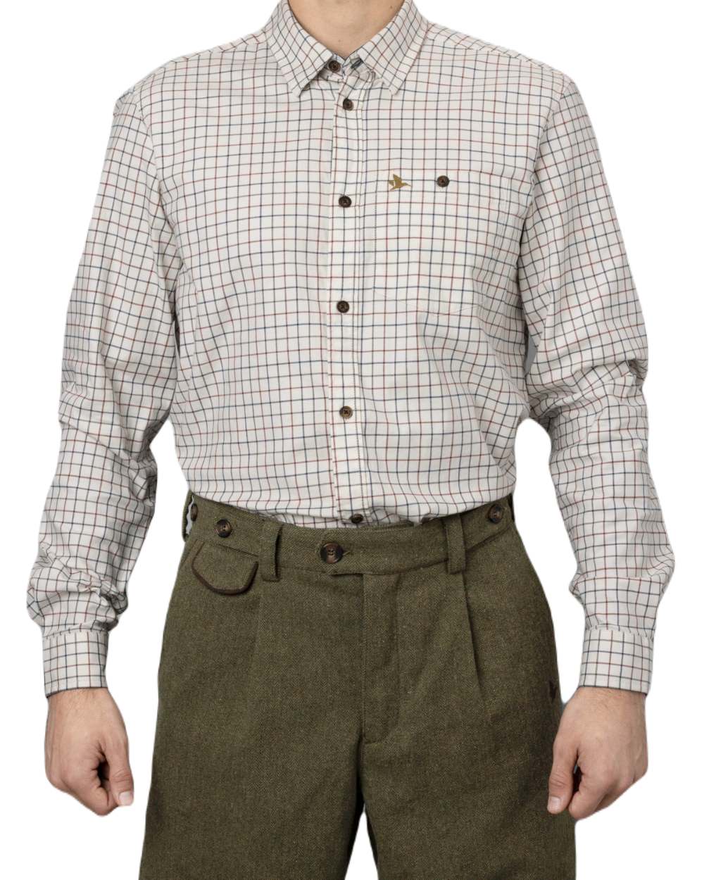 Grape Leaf/Terracotta Check Coloured Seeland Oxford Shooting Shirt On A White Background 