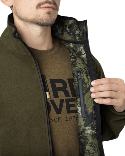 Light Pine/InVis Green Coloured Seeland Rogue Reversible Fleece Jacket On A White Background 