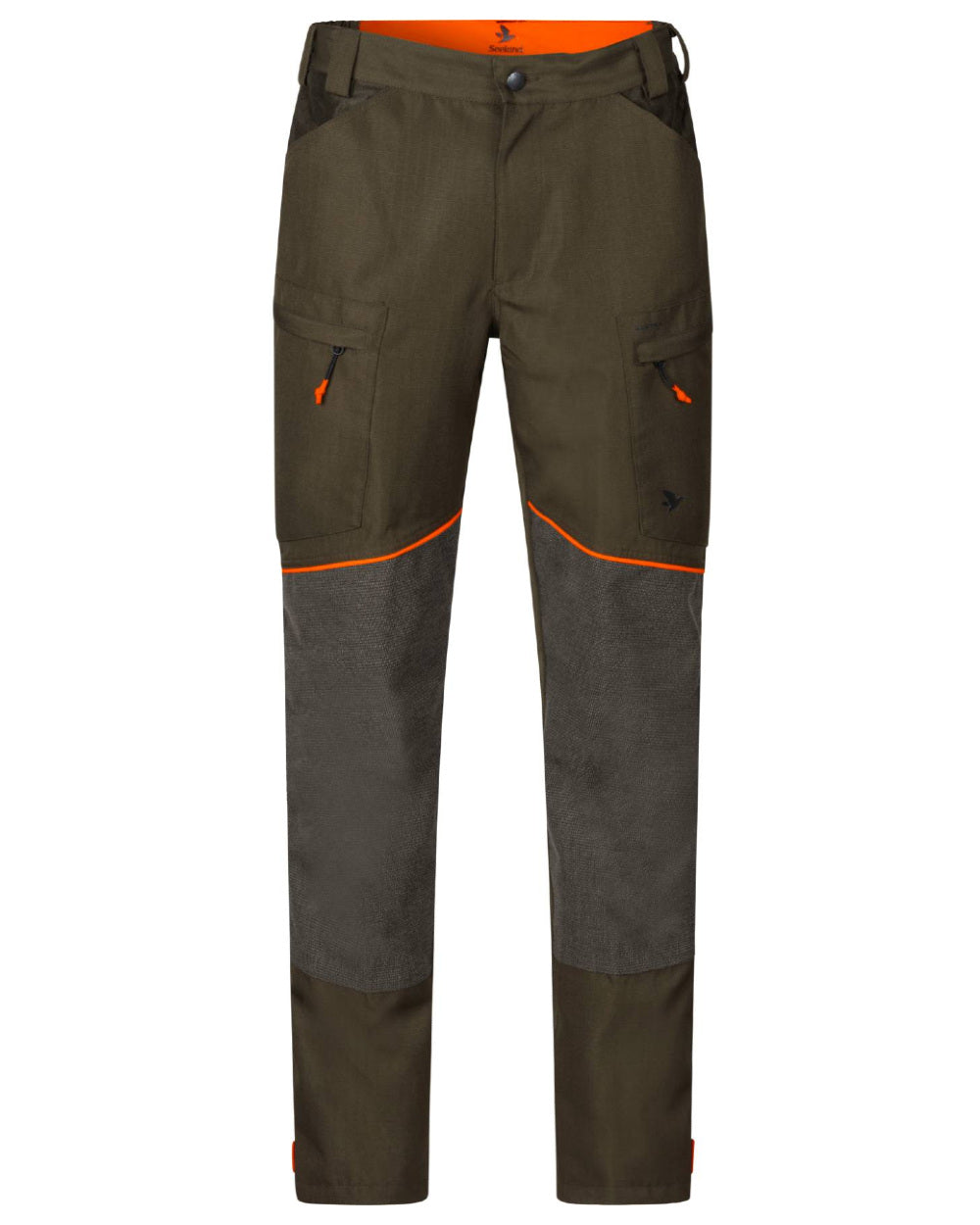 Pine Green/Hi-Vis Orange Coloured Seeland Venture Trousers On A White Background