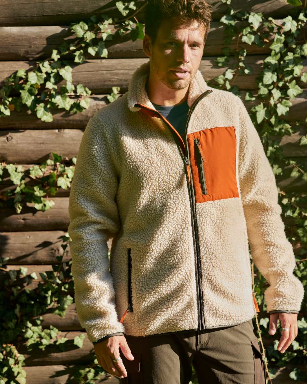 Sandshell Coloured Seeland Zephyr Fleece Jacket On A Forest Background