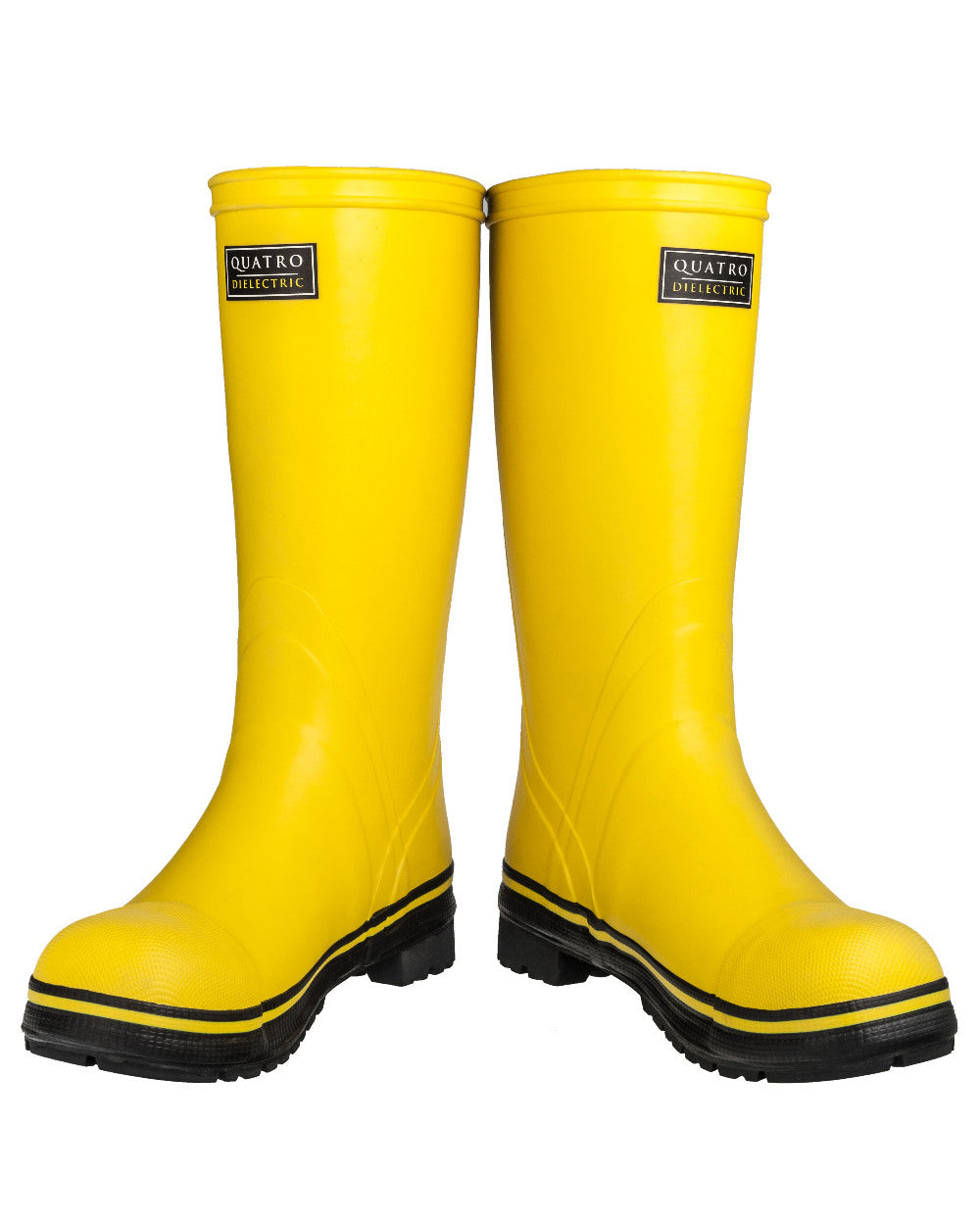 Yellow/Black Coloured Skellerup Quatro Dielectric Boot On A White Background