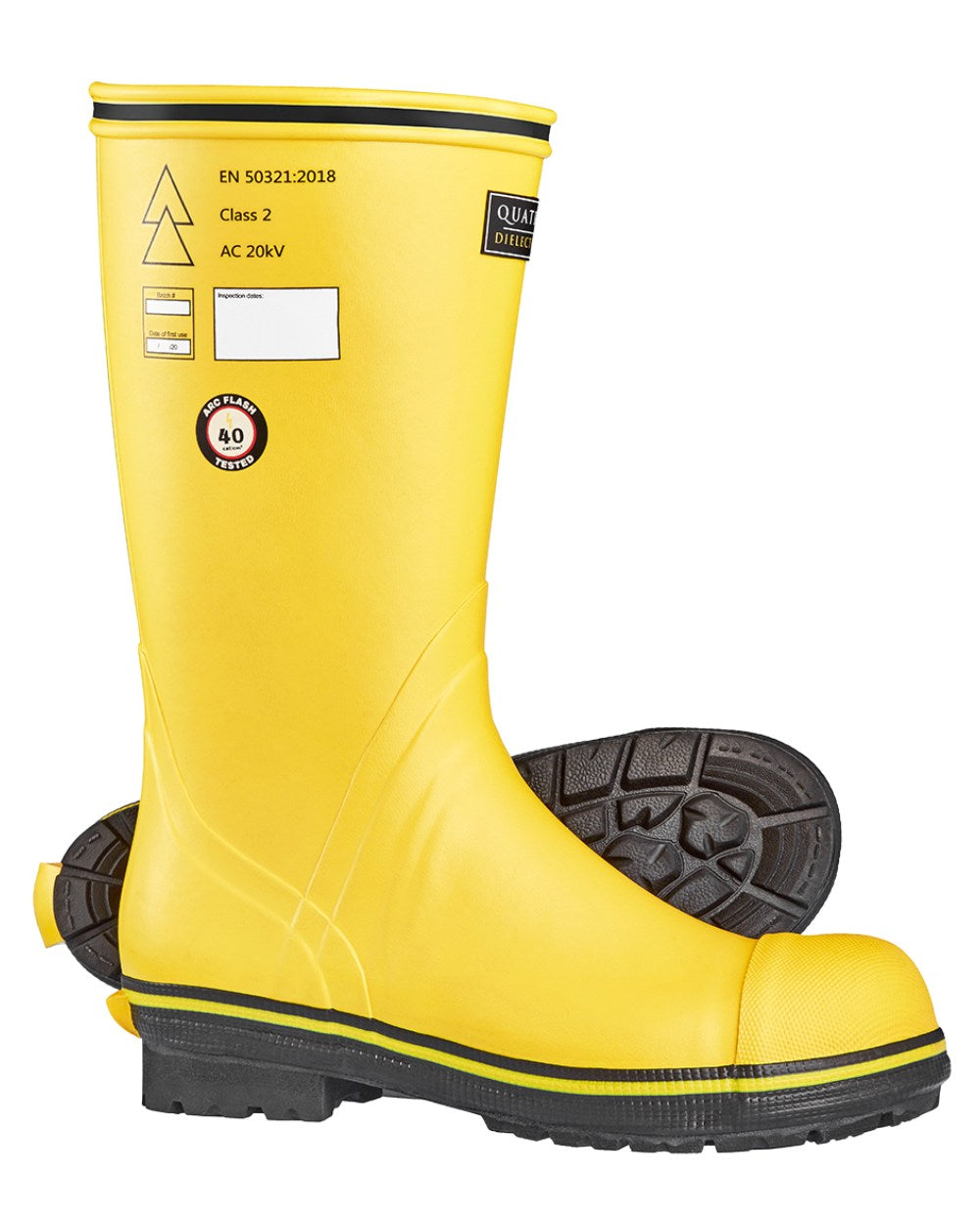 Yellow/Black Coloured Skellerup Quatro Dielectric Thermal Boot On A White Background