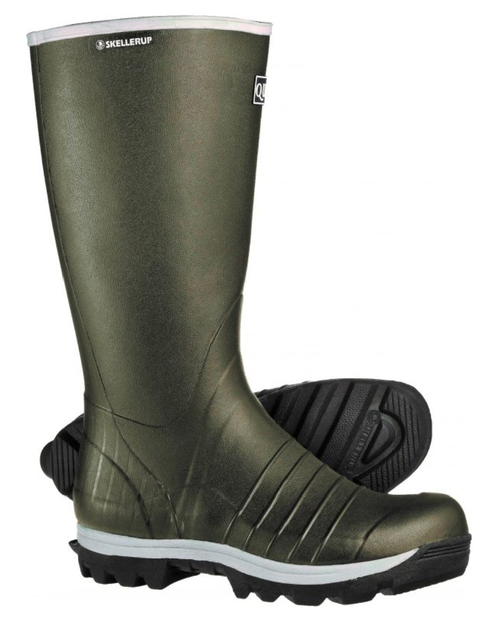 Green Coloured Skellerup Quatro Non-Insulated Wellingtons On A White Background