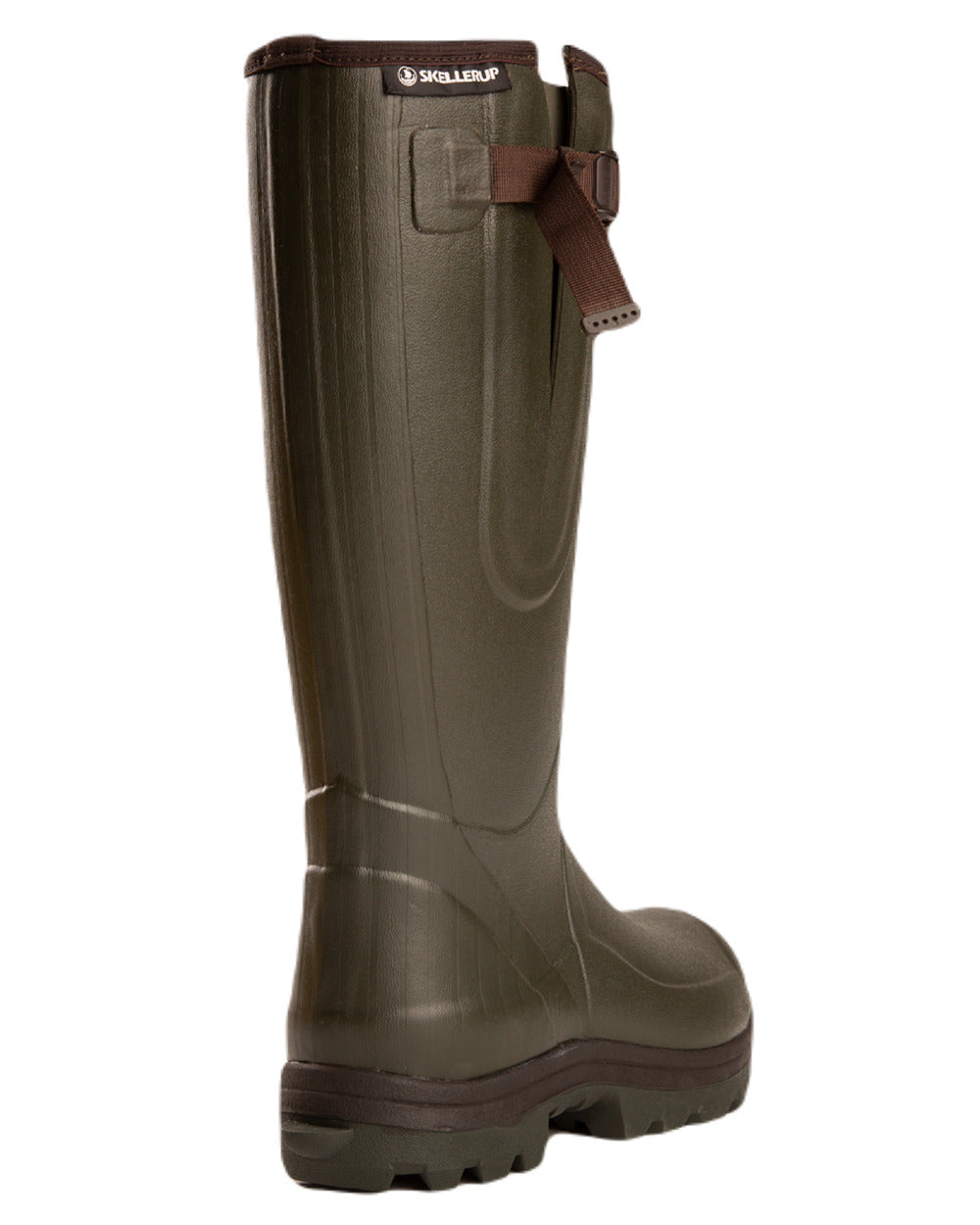 Green/Brown Coloured Skellerup Quatro Sport Boot On A White Background