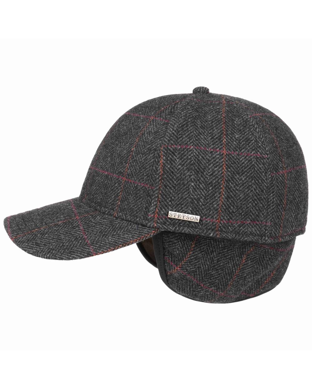 Anthracite Melange Coloured Stetson Baseball Wool Ear Flaps Cap On A White Background 