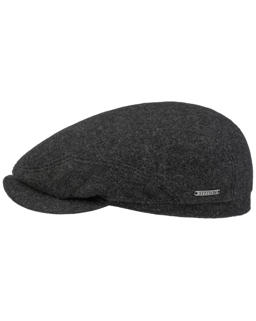 Anthracite Melange Coloured Stetson Cashmere Wool Driver Cap On A White Background 