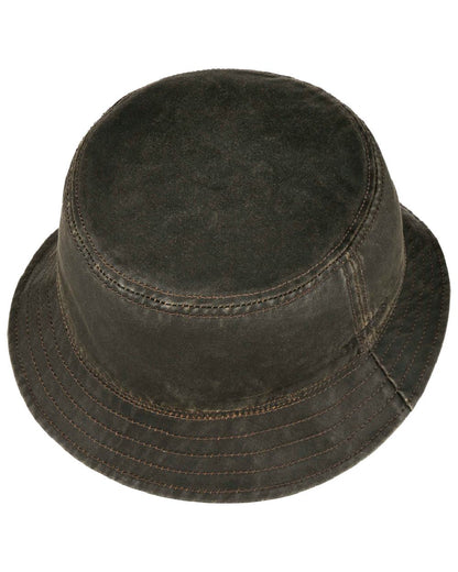 Brown Coloured Stetson Cloth Bucket Hat with Ear Flaps On A White Background