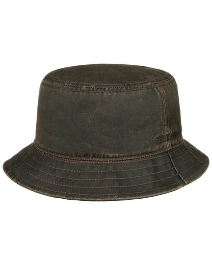 Brown Coloured Stetson Cloth Bucket Hat with Ear Flaps On A White Background