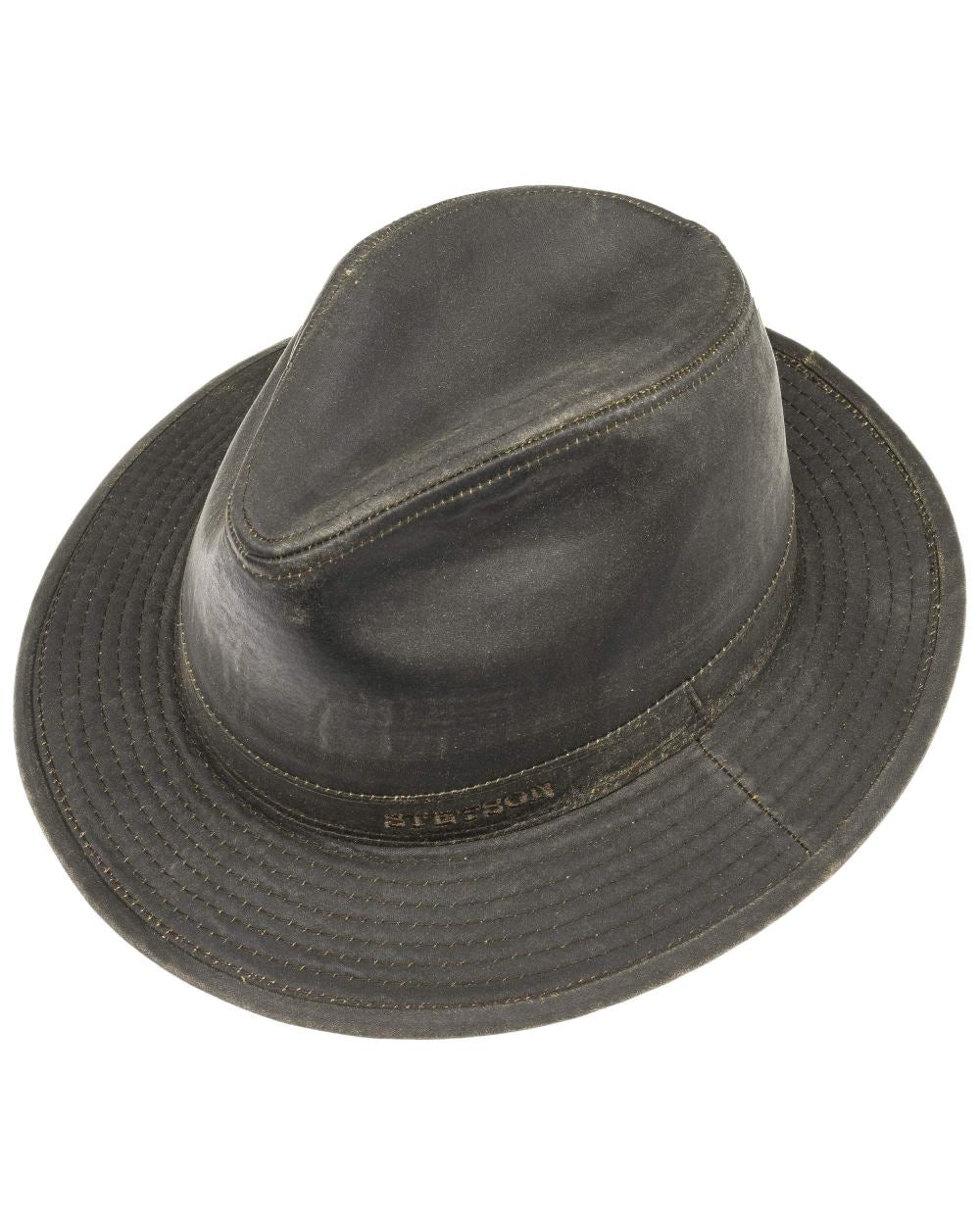 Brown Coloured Stetson Cloth Ear Flaps Traveller Hat On A White Background