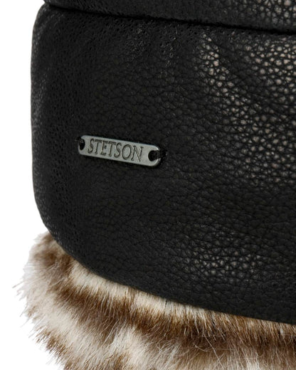 Black Coloured Stetson Cowhide Bomber Aviator Hat On A White Background 