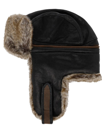 Black Coloured Stetson Cowhide Bomber Aviator Hat On A White Background 