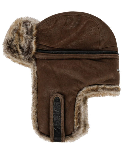 Brown Coloured Stetson Cowhide Bomber Aviator Hat On A White Background 