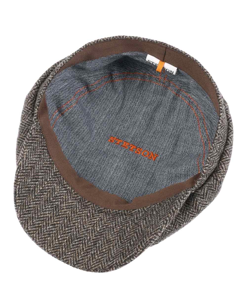 Dark Brown Coloured Stetson Hatteras Classic Wool Flat Cap On A White Background 