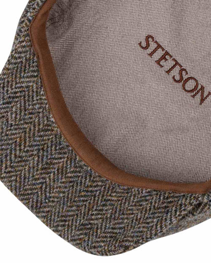 Anthracite Beige Coloured Stetson Hatteras Harris Tweed Herringbone Cap On A White Background