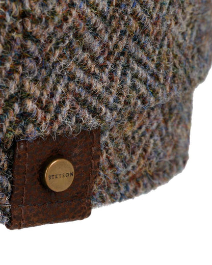 Anthracite Beige Coloured Stetson Hatteras Harris Tweed Herringbone Cap On A White Background